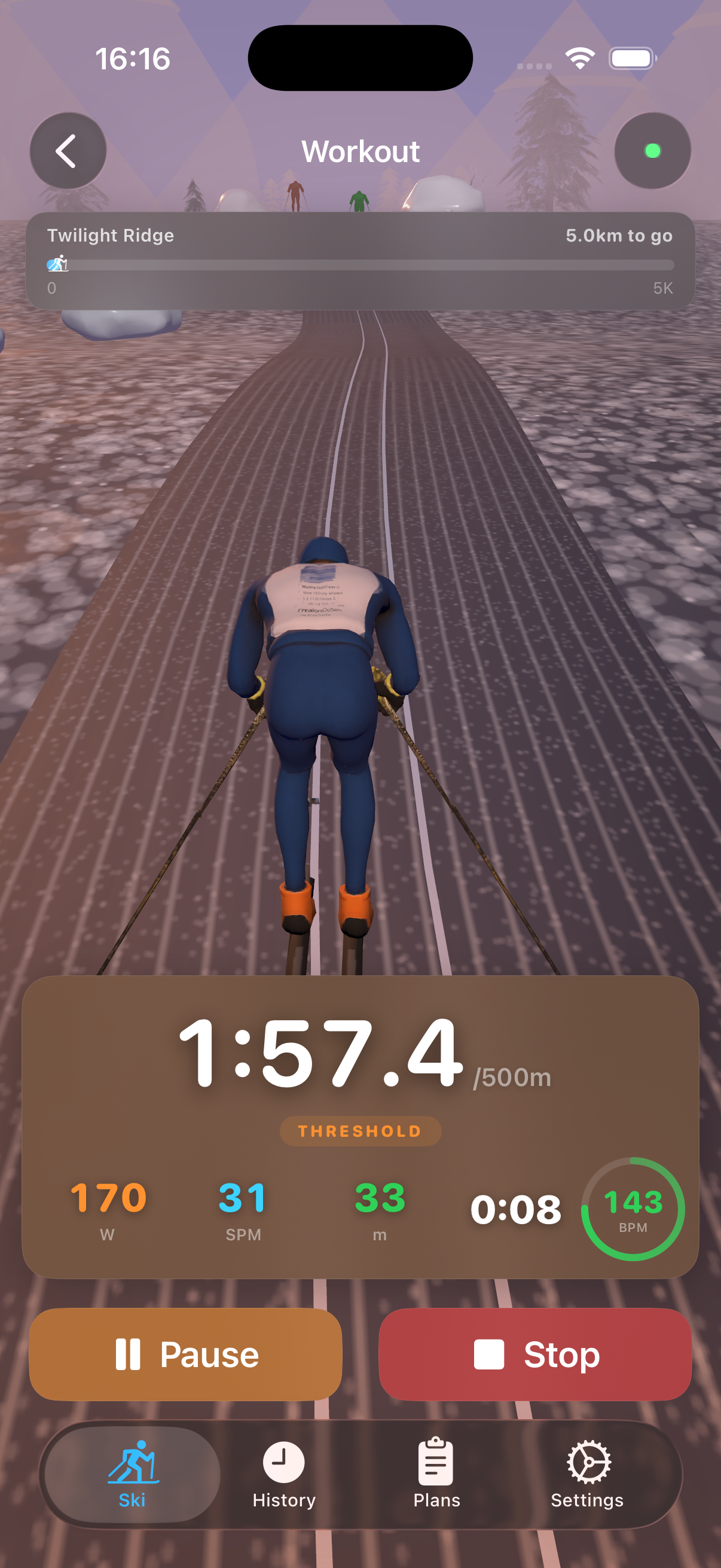 SkiEr active workout on Twilight Ridge route